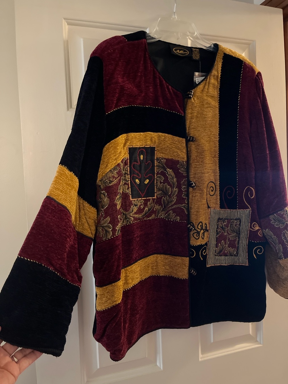Allure Patchwork Velvet Blazer in Burgundy, Mustard & Black